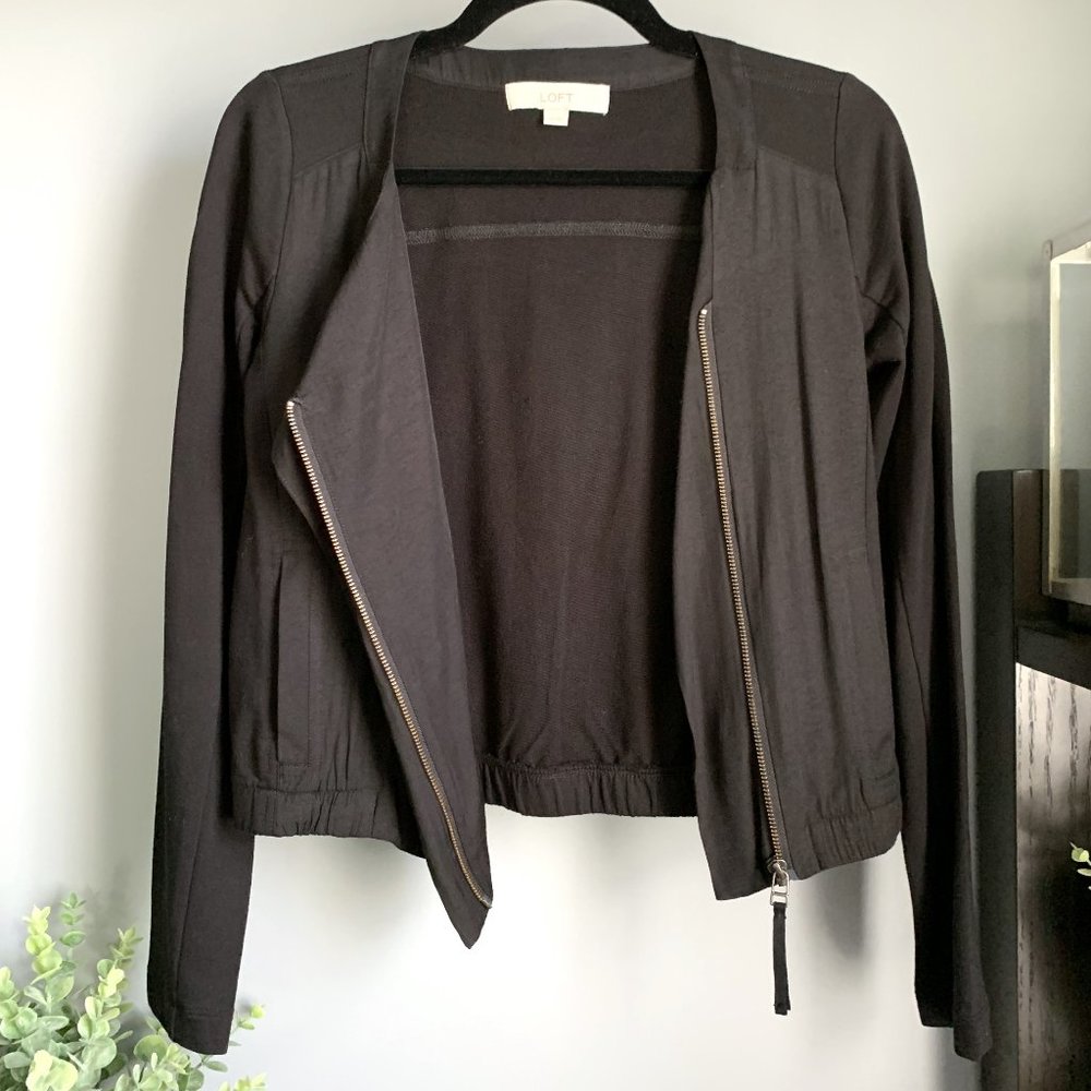 LOFT Mixed Media Moto Jacket (Black) XXS